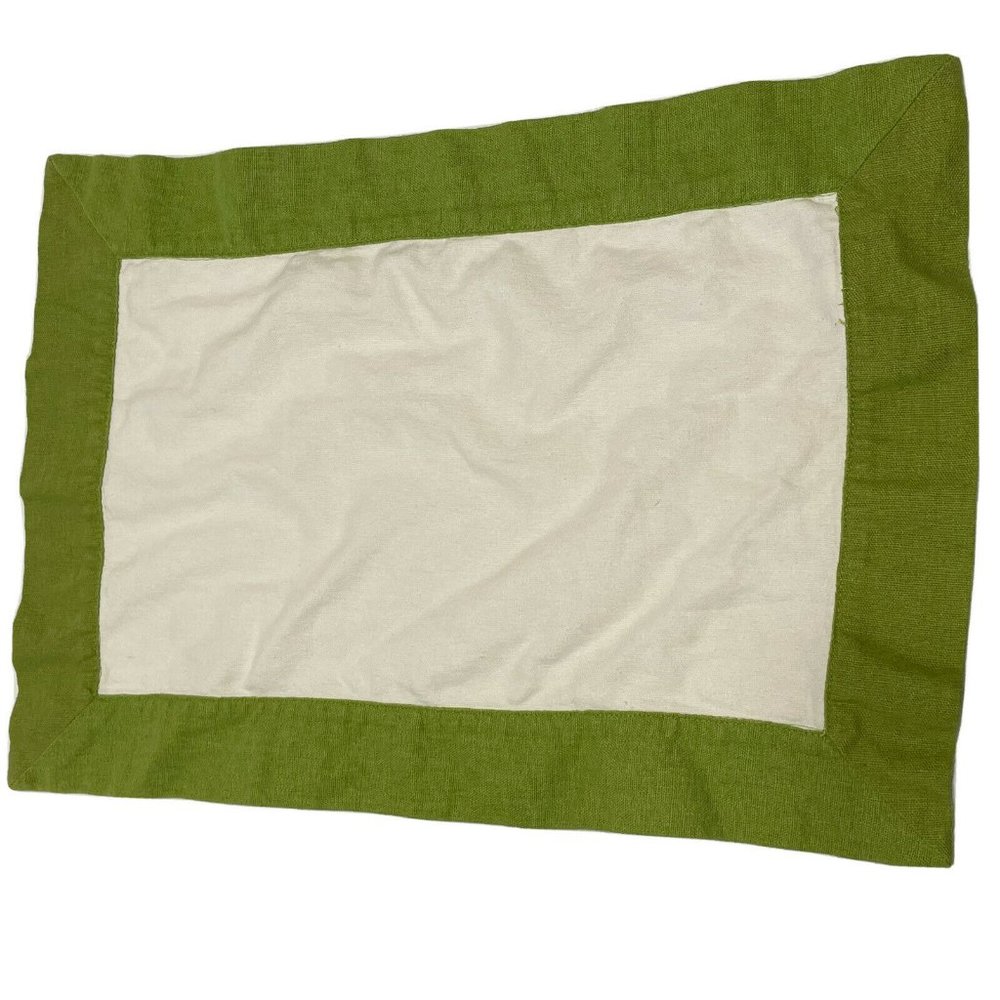3- pottery barn linen napkin placemat green trim 2- 20x20 , 1- 20x14